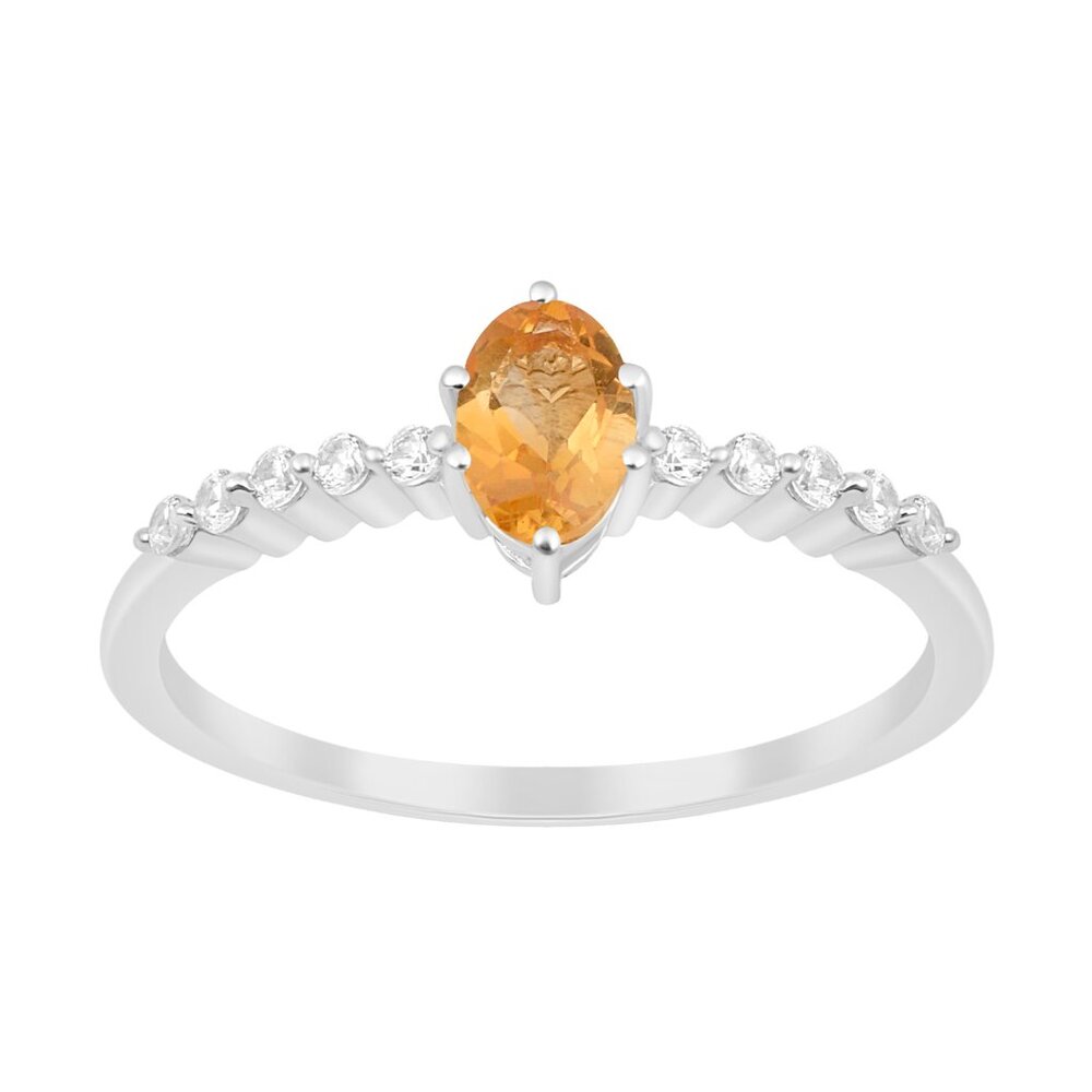 6X4MM Oval Citrine 925 Sterling Silver Solitaire Women Engagement Ring Sz.7
